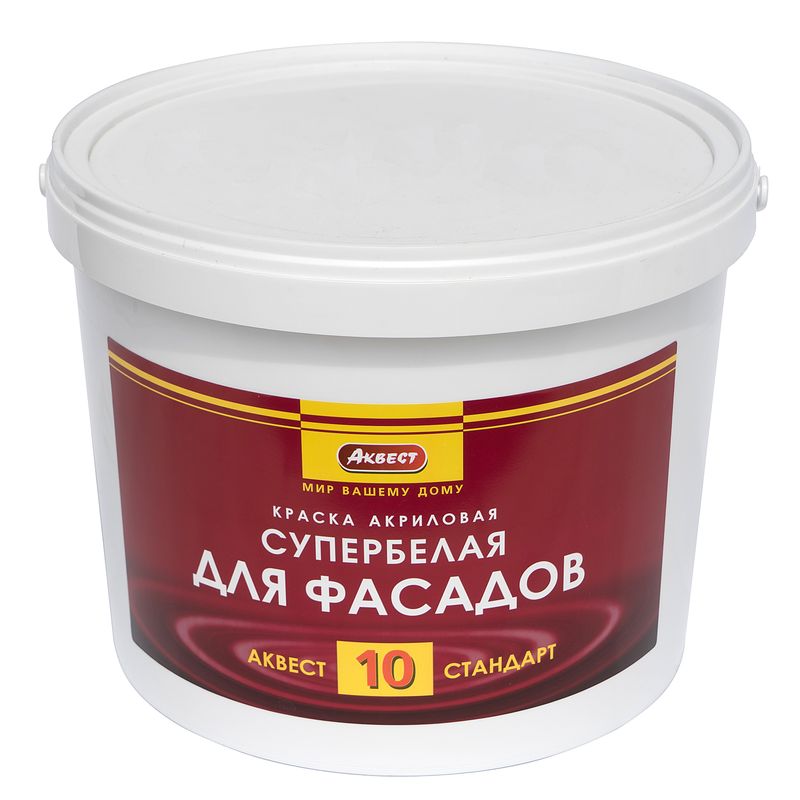 

Краска Аквест 10 Стандарт фасадная супербелая база А 25кг, Белый