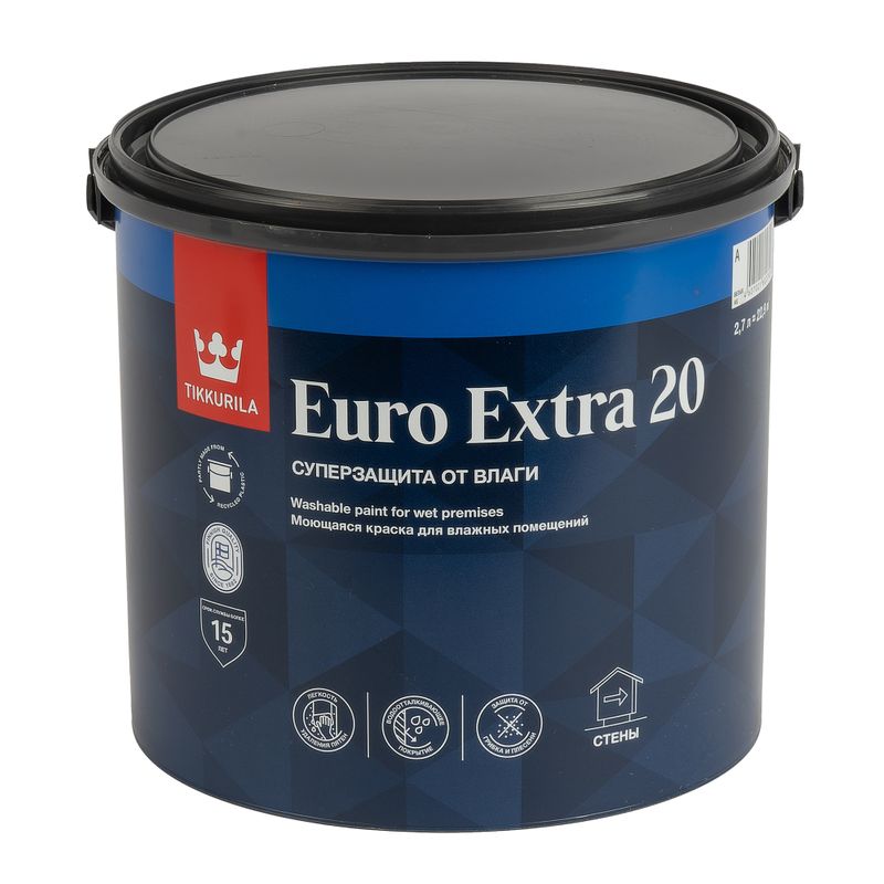 

Краска Tikkurila Euro Extra 20 для кухни и ванной комнаты 2.7л, Белый