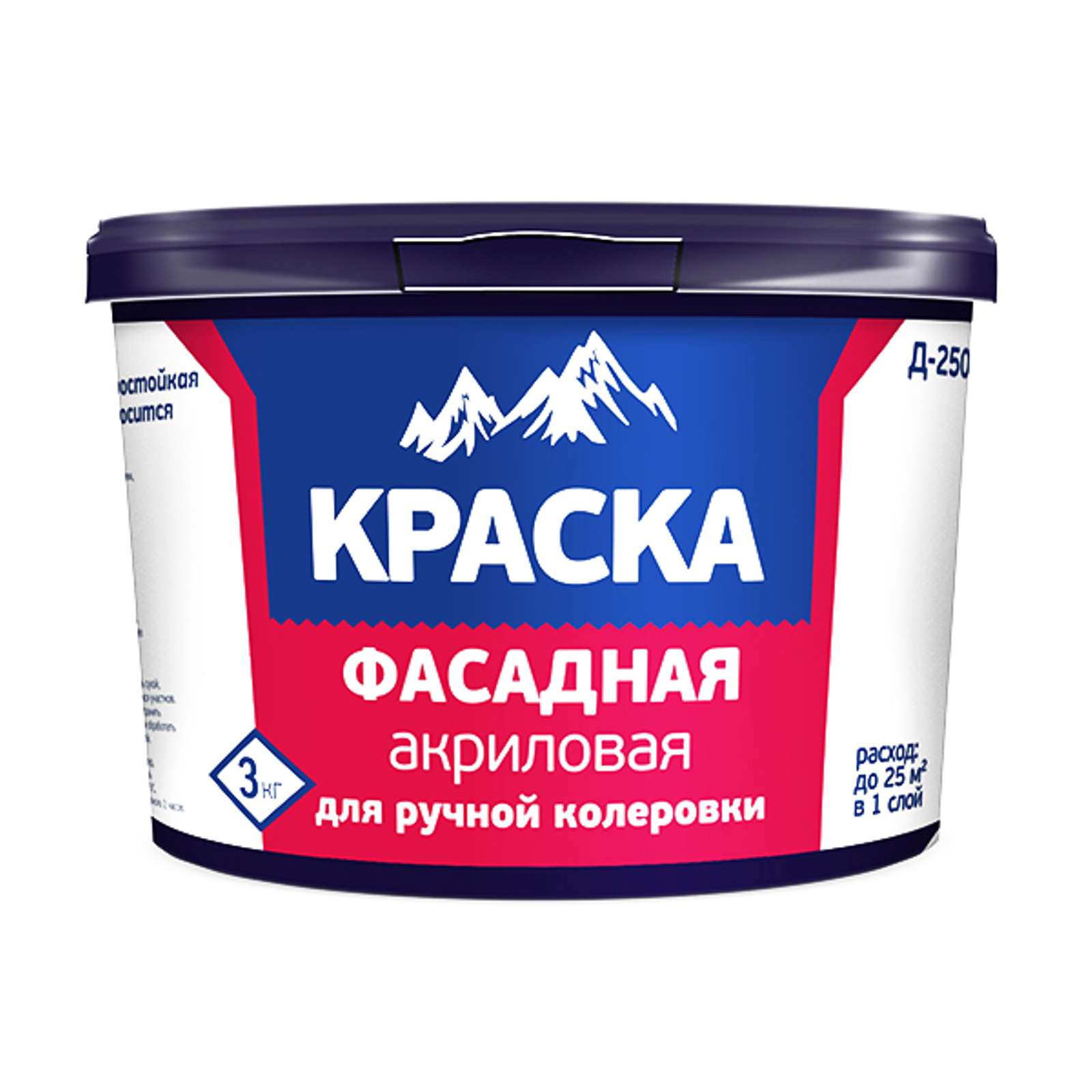 Краска фасадная Д-250 белая, 3кг, Диола