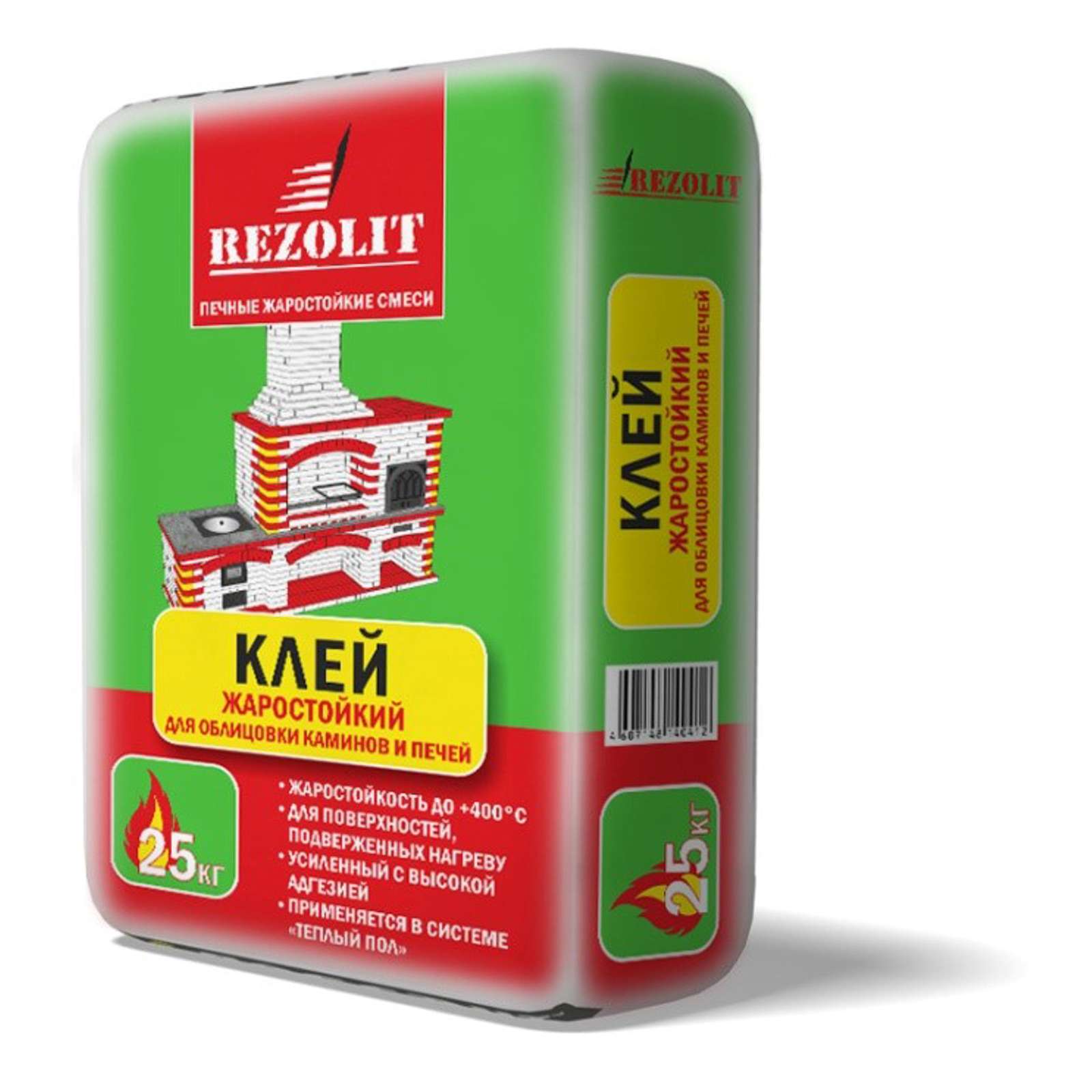 Клей жаростойкий усиленный для облицовки каминов и печей Rezolit, 25 кг