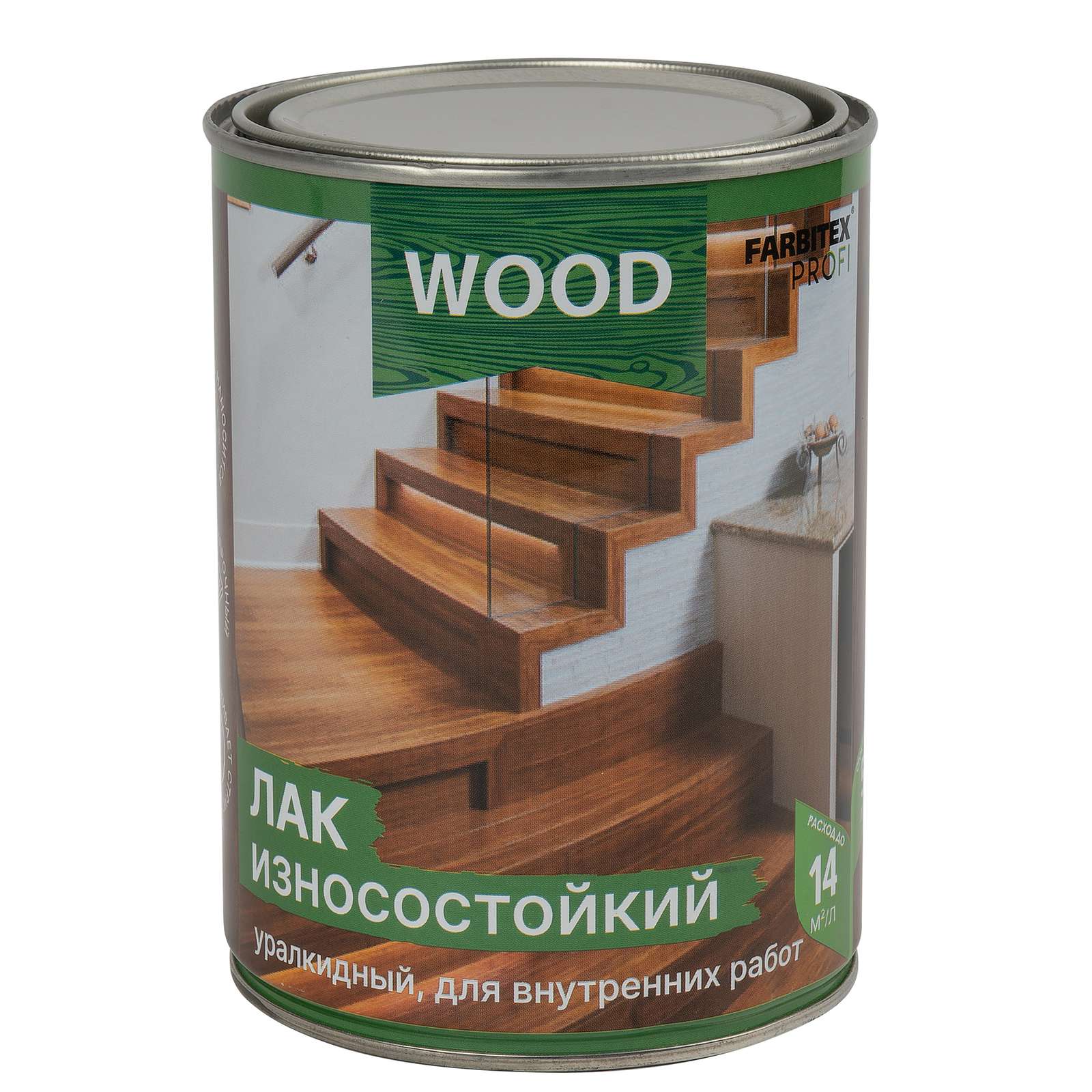 Лак паркетный алкидно-уретановый износостойкий, глянцевый, FARBITEX ПРОФИ WOOD, 0,8л