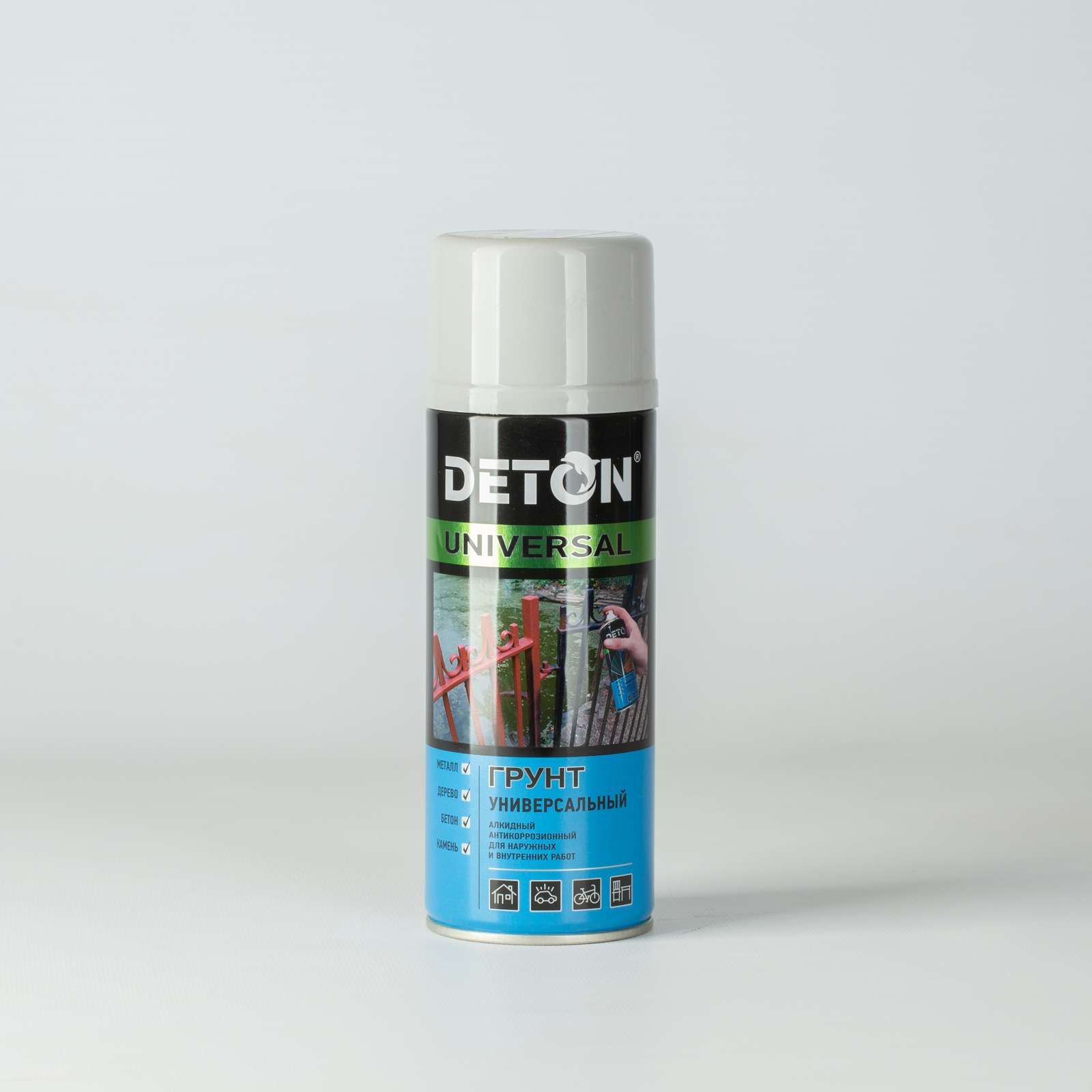 Грунт аэрозольный DETON алкидный светло-серый, 0,52 л