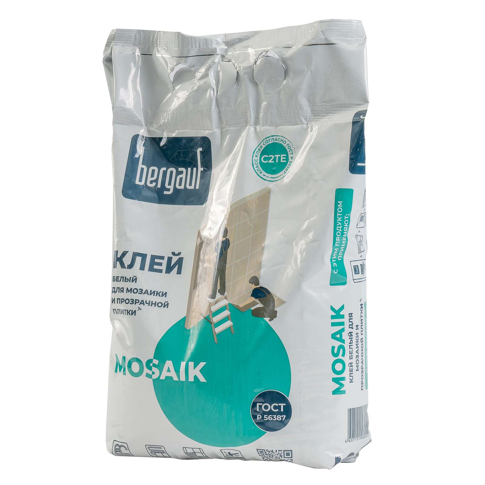 Клей для плитки (С2 Т Е) Bergauf Mosaik белый, 5 кг