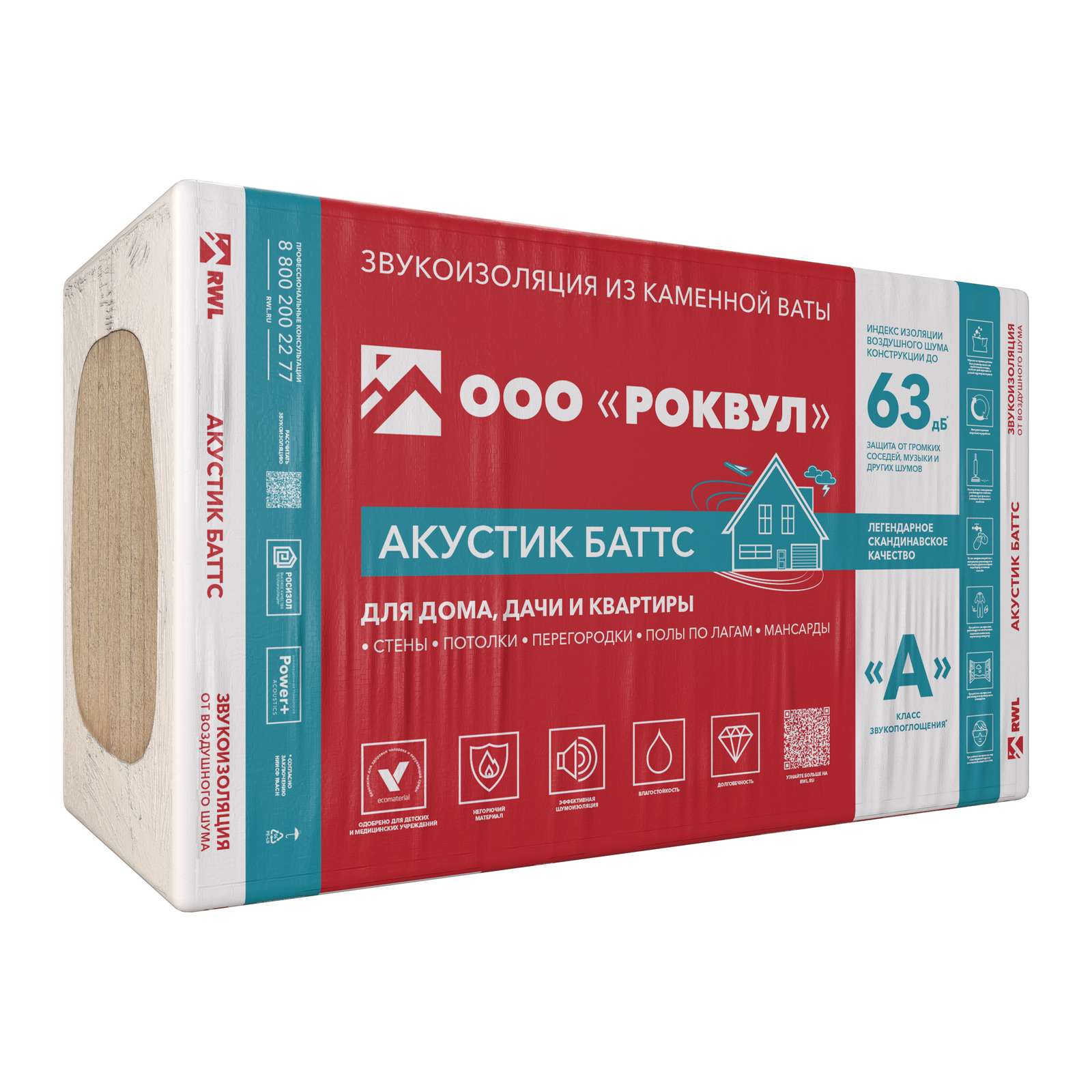 Утеплитель Rockwool Акустик Баттс 35-45 кг/м³ 35λ (1000х600х50мм) 10 шт/уп