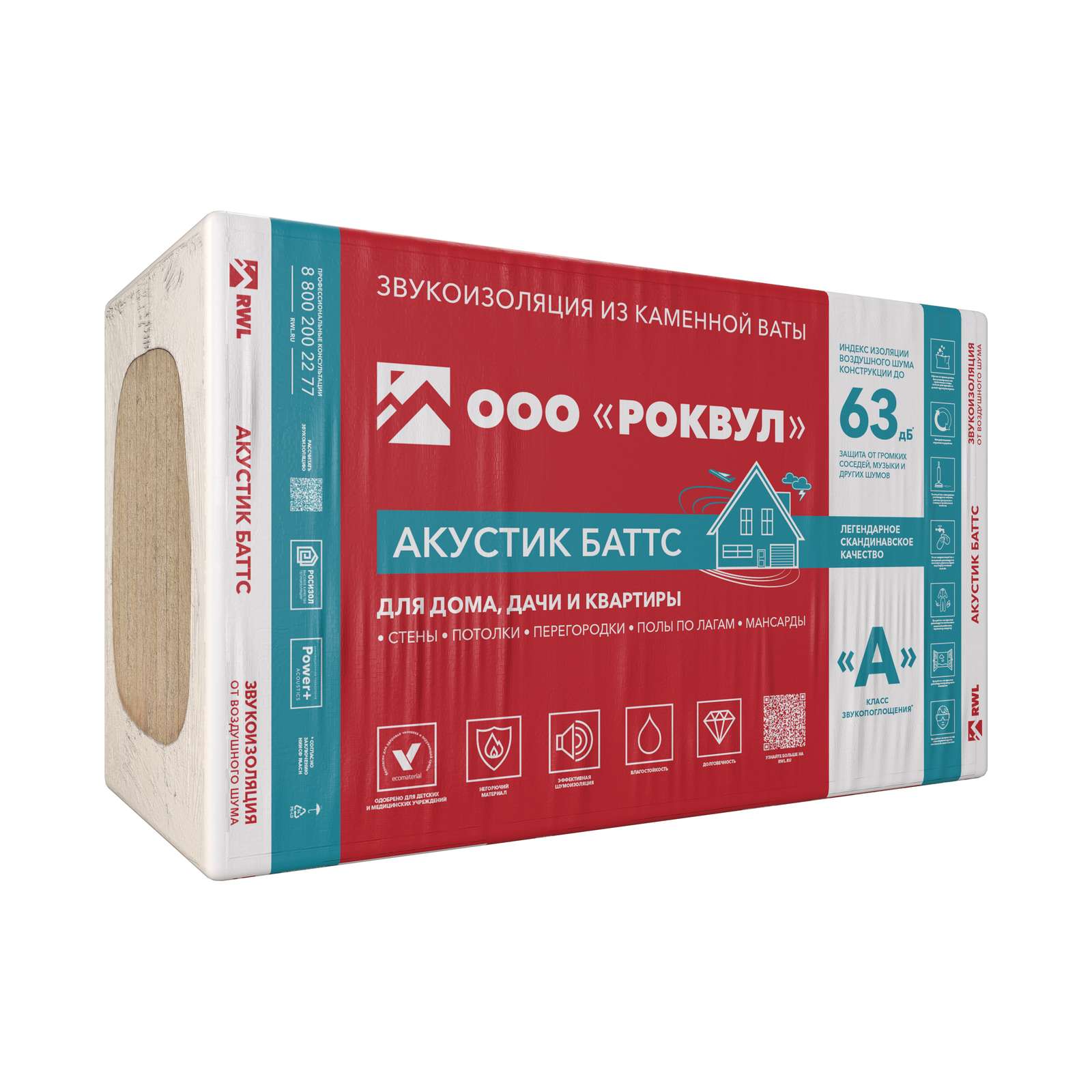 Утеплитель Rockwool Акустик Баттс 40 кг/м³ 35λ (1000х600х100мм) 5 шт/уп