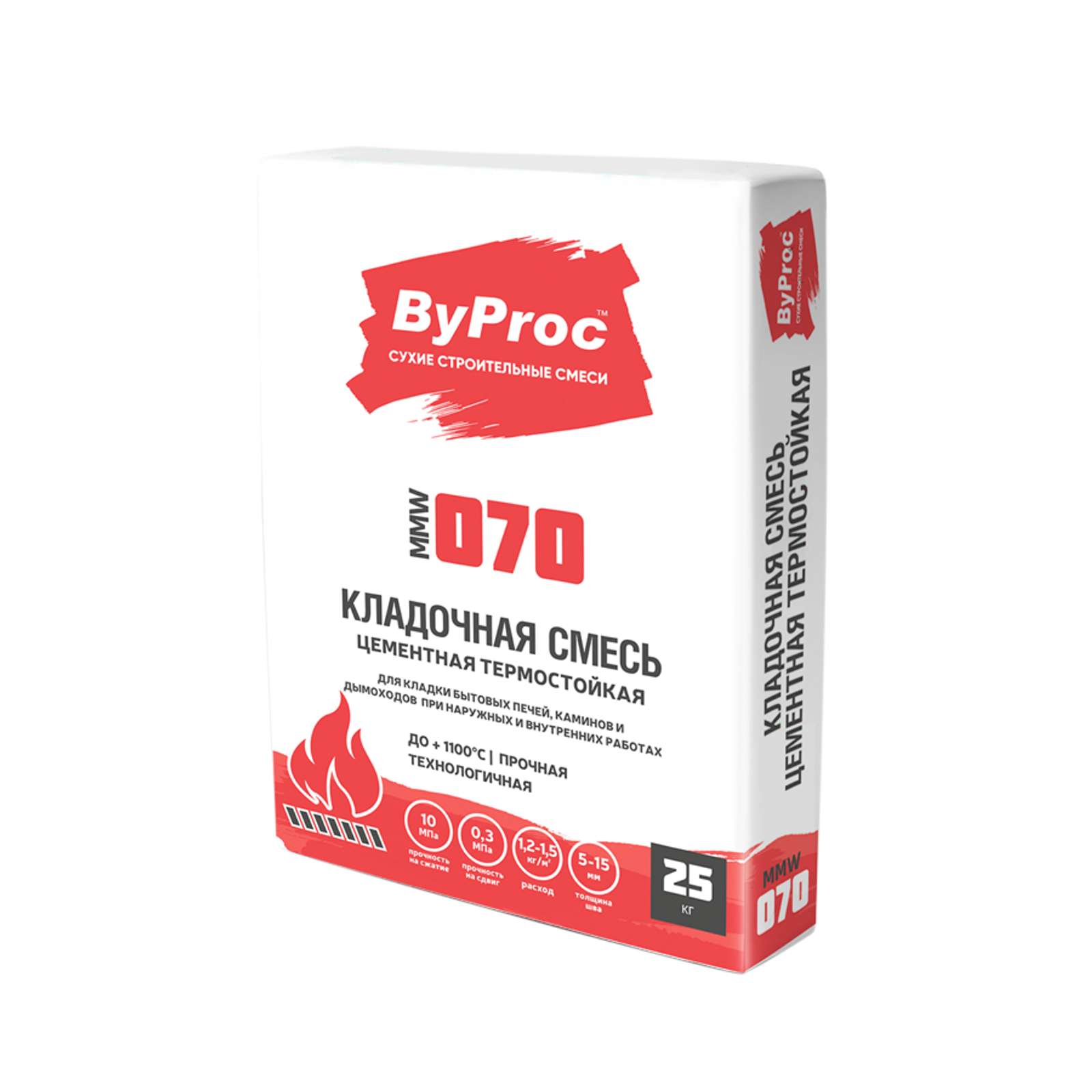 Кладочная смесь цементная термостойкая ByProc ММW-070, 25 кг