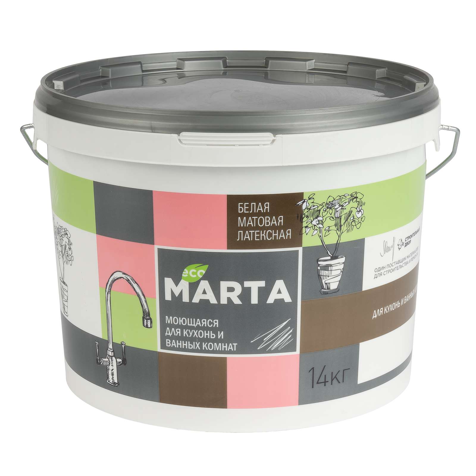 Краска Marta Eco для кухни и ванной комнаты белая 14кг