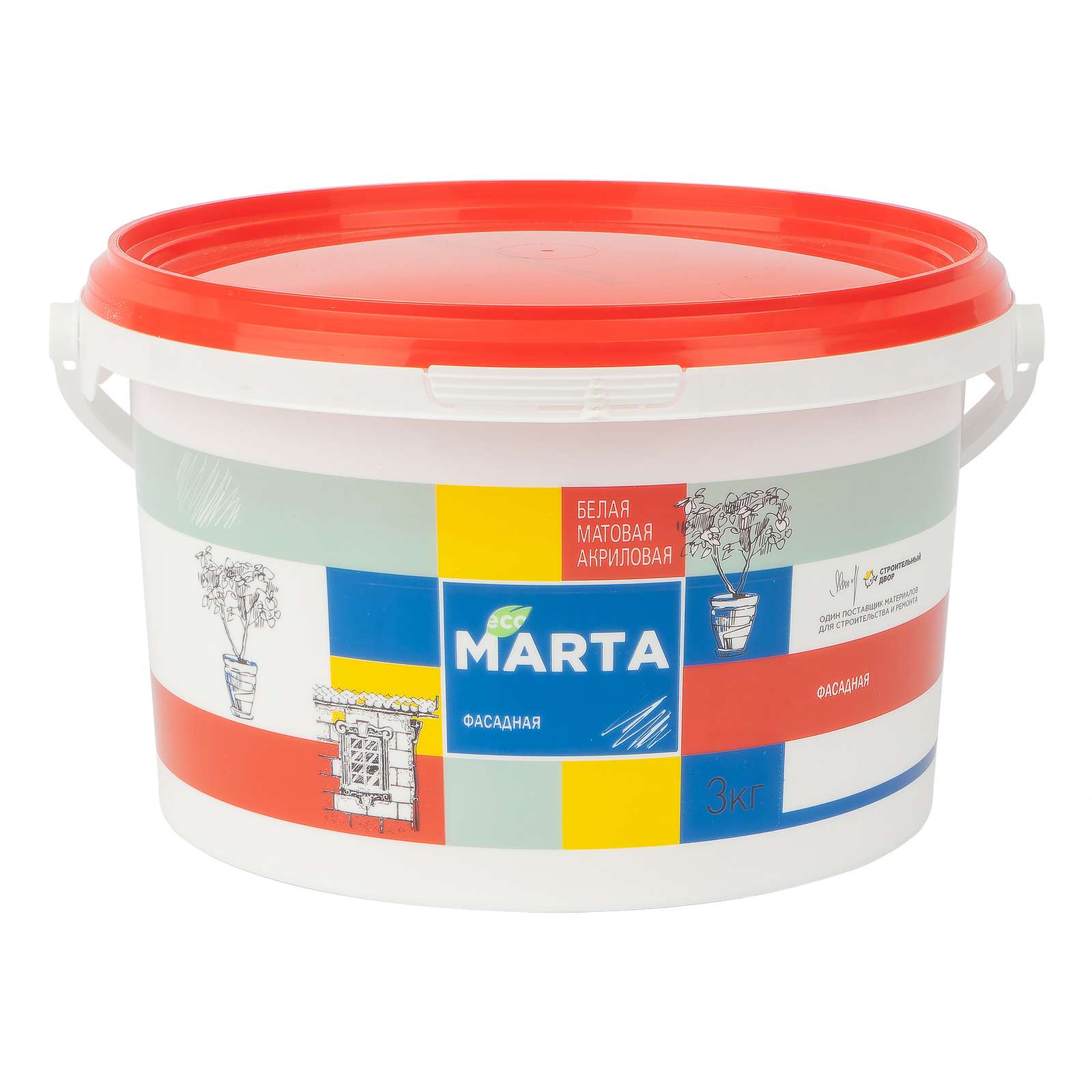 Краска фасадная MARTA ECO, белая, 3кг