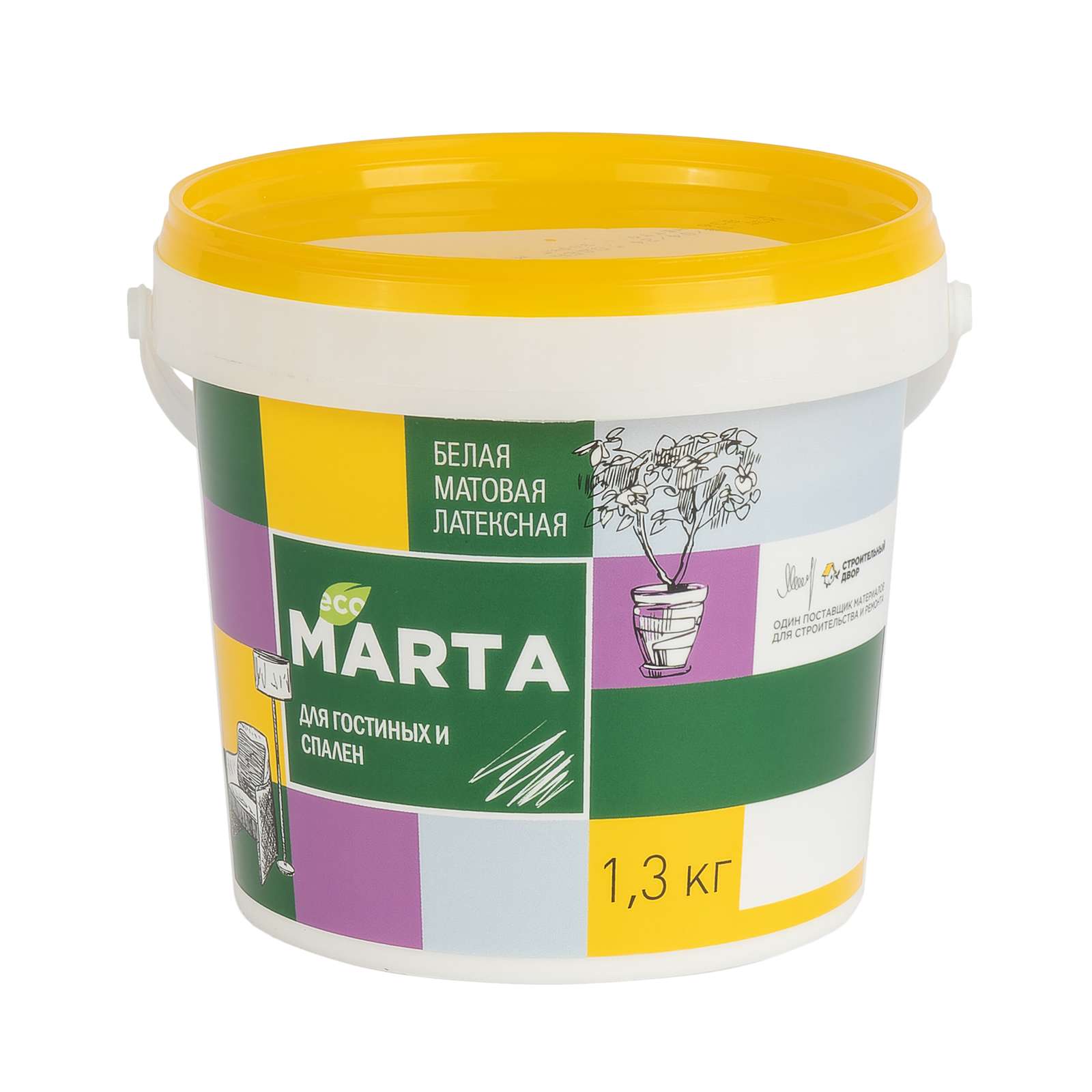 Краска для гостиных и спален MARTA ECO, белая, 1,3кг