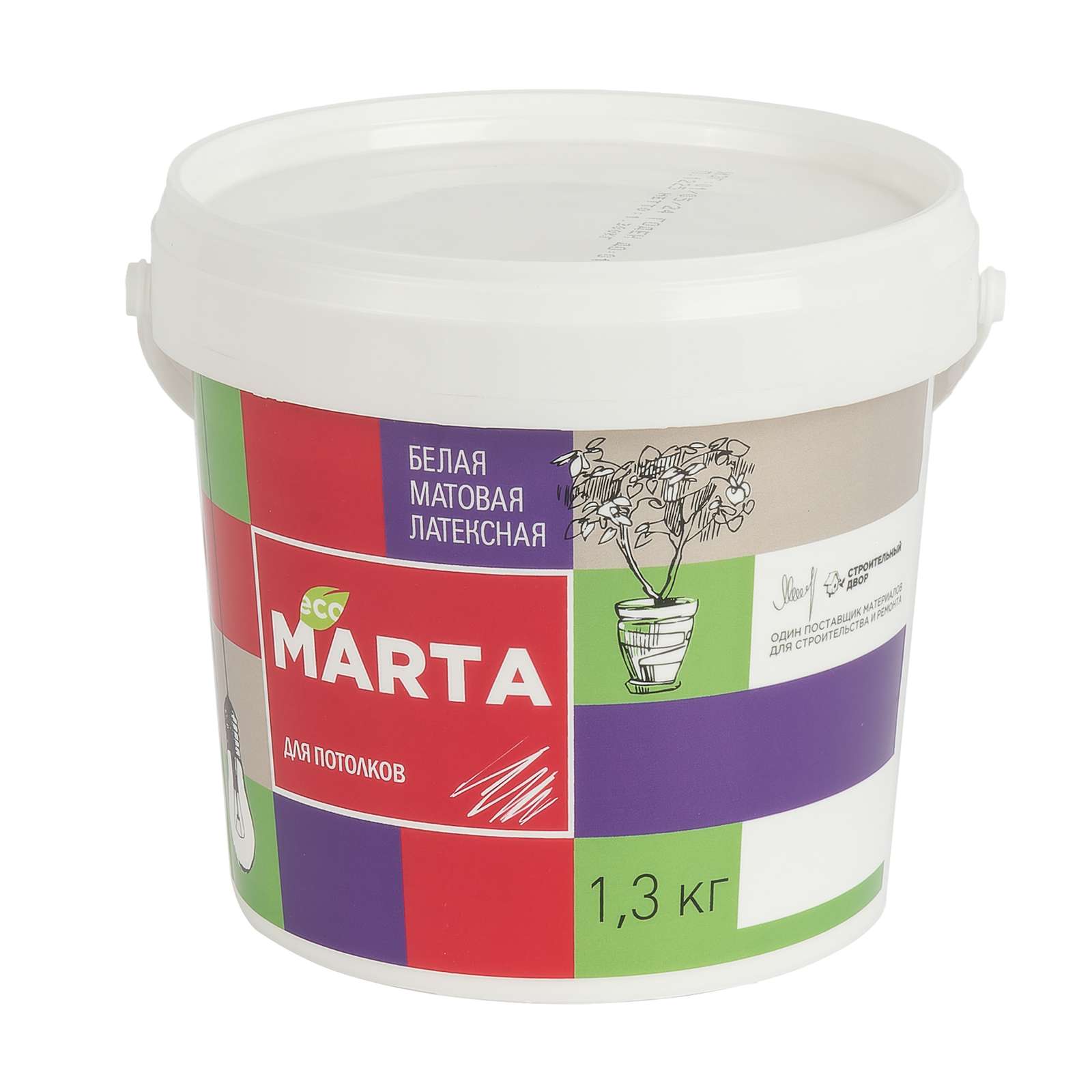 Краска для потолков MARTA ECO, белая, 1,3кг