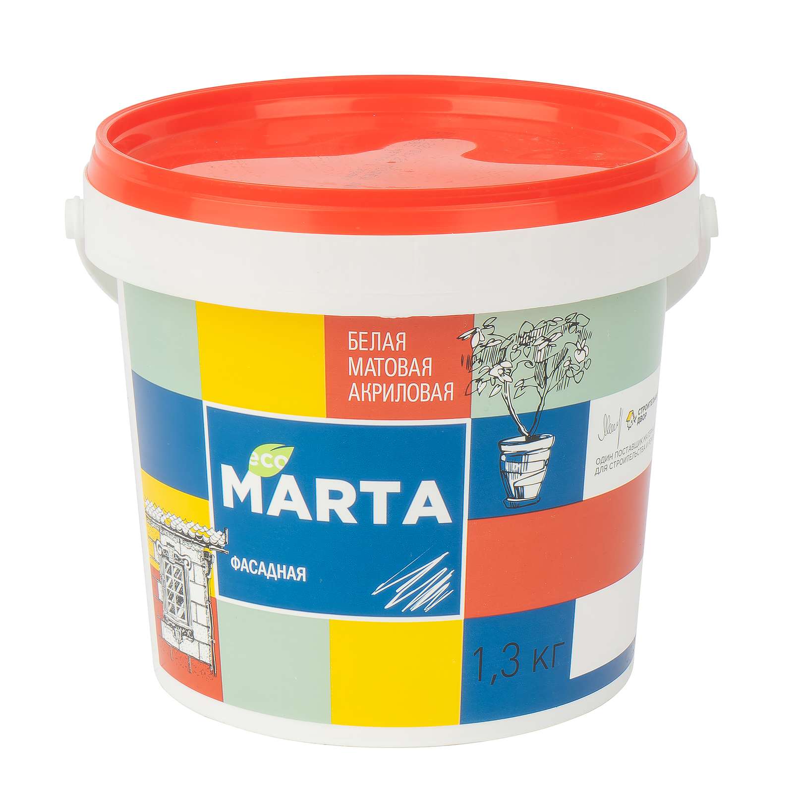 Краска фасадная MARTA ECO, белая, 1,3кг