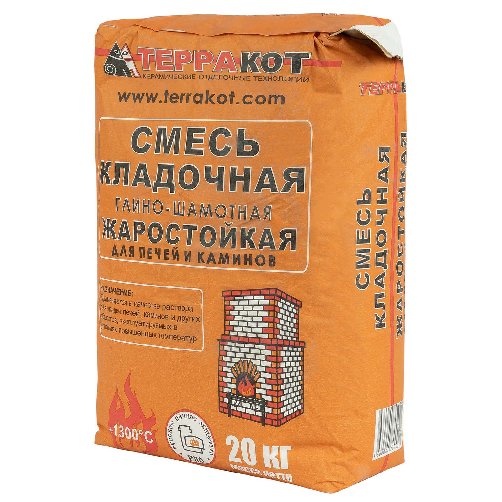 Кладочная смесь жаростойкая для печей и каминов Терракот, 20 кг