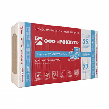 Утеплитель Rockwool Акустик Ультратонкий 60 кг/м³ 35λ (1000х600х27мм) 12 шт/уп