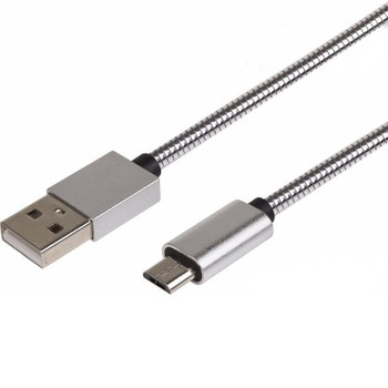USB кабель microUSB, шнур в металлической оплетке, серебристый REXANT