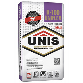 Клей для плитки (C2TE) UNIS UNIFLEX U-100 25 кг