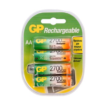 Аккумуляторы перезаряжаемые GP 270AAHC AA, емкость 2650 мАч - 4 шт. в клемшеле
