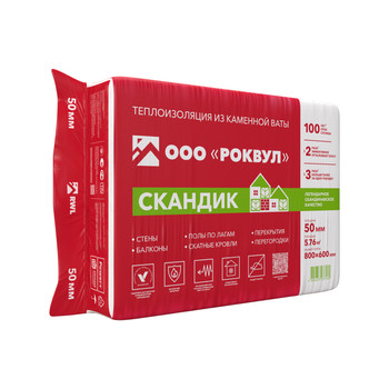 Утеплитель Rockwool Лайт Баттс Скандик 28-35 кг/м³ 36λ (800х600х50мм) 12 шт/уп