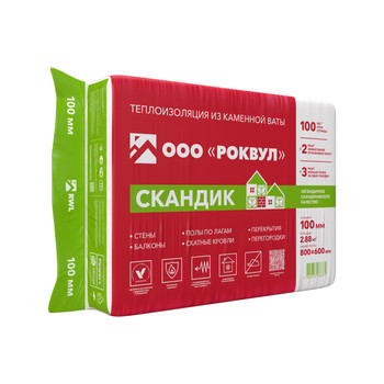 Утеплитель Rockwool Лайт Баттс Скандик 32 кг/м³ 36λ (800х600х100мм) 6 шт/уп
