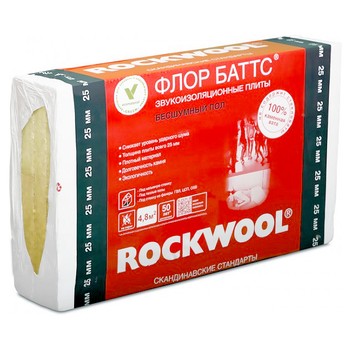 Утеплитель Rockwool Флор Баттс 125 кг/м³ 37λ (1000х600х50мм) 4 шт/уп