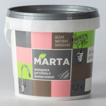 Краска для кухонь и ванных комнат MARTA ECO белая 1,3 кг