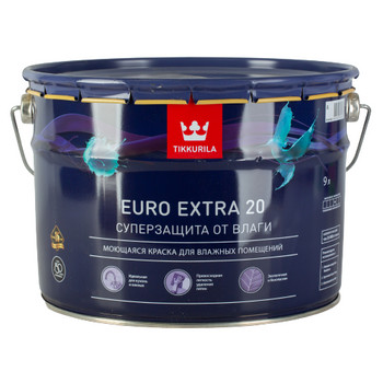 Краска для кухонь и ванных Tikkurila Euro Extra 20 полуматовая база A 9 л