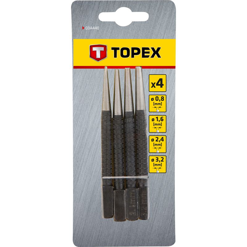 Набор добойников для гвоздей Topex, 0,8-3,2 мм, 4 шт