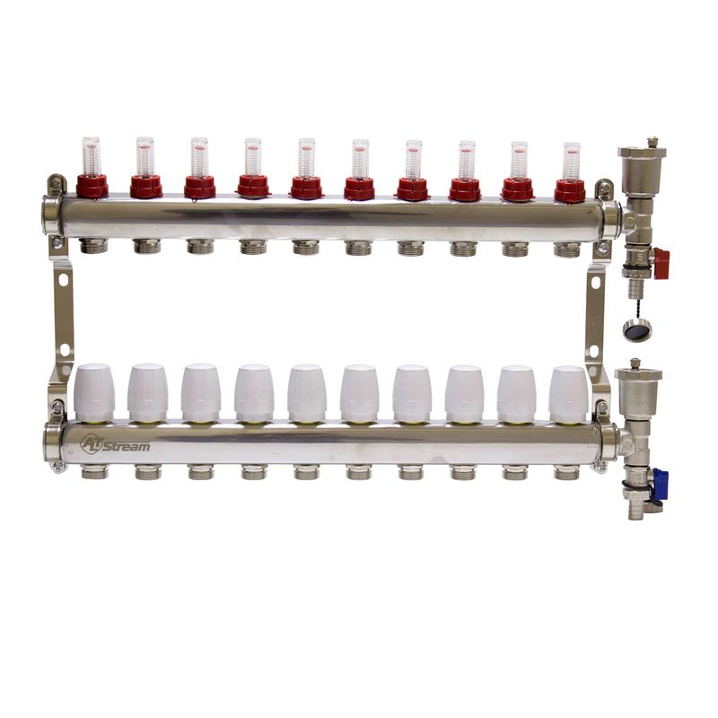 Коллекторная группа 1" - 10вых.(с расходомерами , дренаж. краном и воздухоотвод) евроконус 3/4" Altstream
