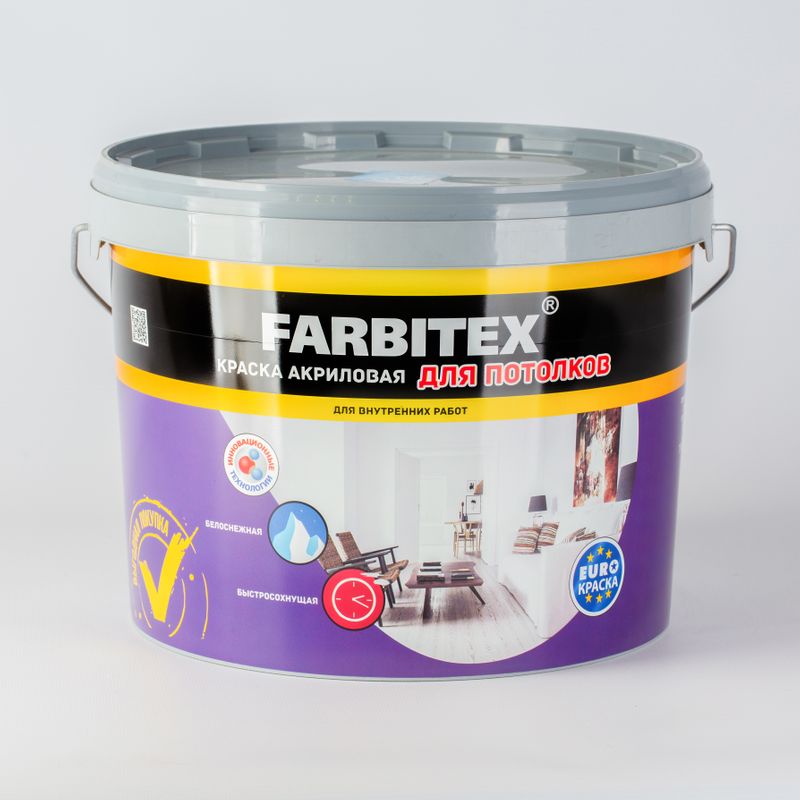 Краска акриловая для потолков Farbitex белая 13 кг