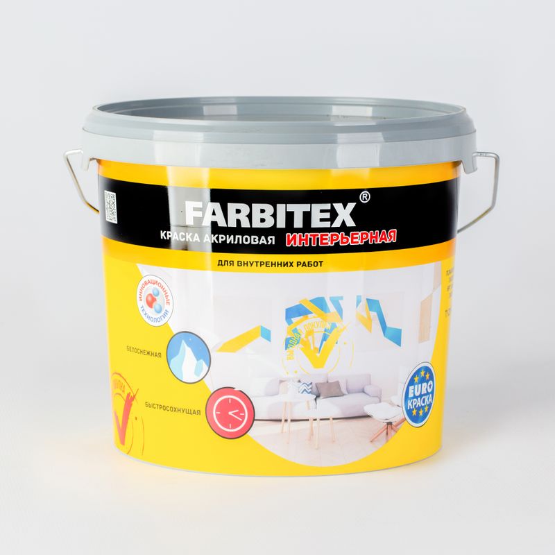 Краска акриловая интерьерная Farbitex белая 6 кг