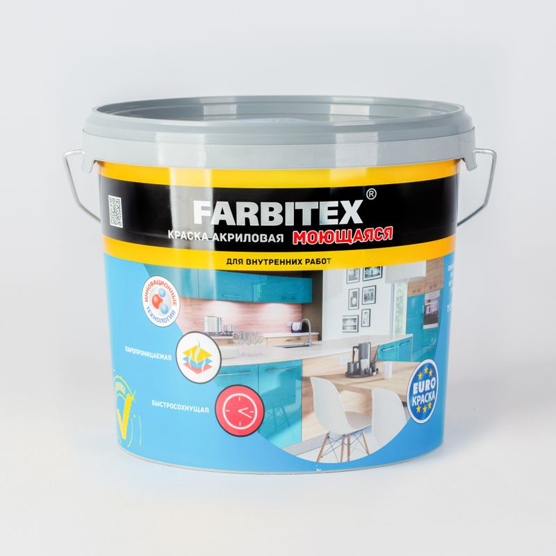 Краска акриловая Farbitex моющаяся белая 13 кг