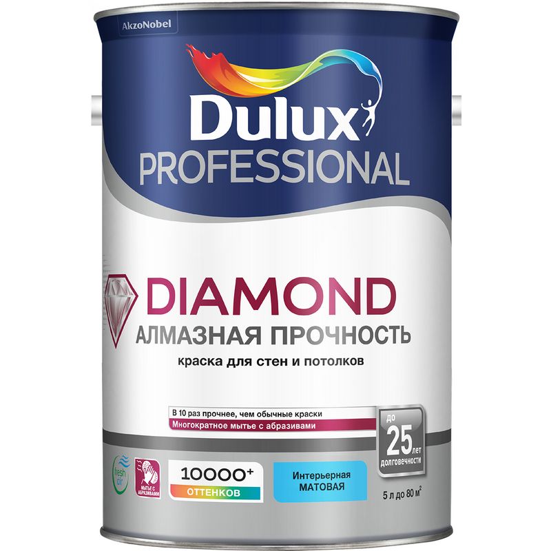 фото Краска dulux professional diamond matt матовая bw, 5 л