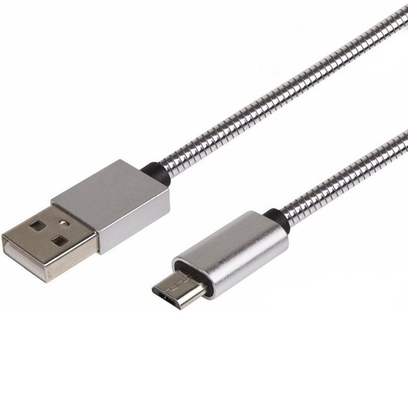 фото Usb кабель microusb, шнур в металлической оплетке, серебристый rexant