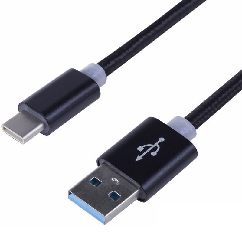 Шнур USB 3.1 type C (male) - USB 2.0 (male) в тканевой оплетке 1м черный REXANT
