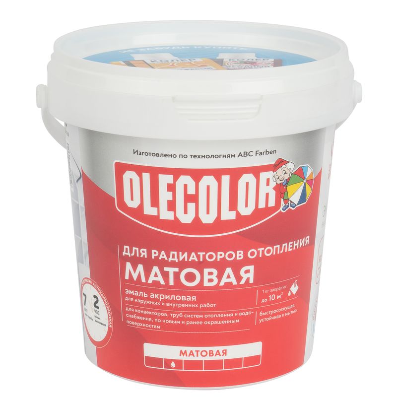Эмаль акрил. для радиаторов белая матовая, 1кг, OLECOLOR