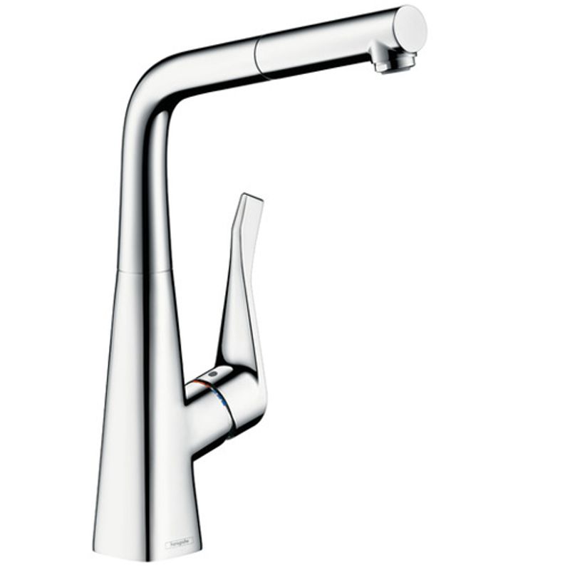 фото Смеситель для кухни hansgrohe metris 14821000 с выдвижным изливом