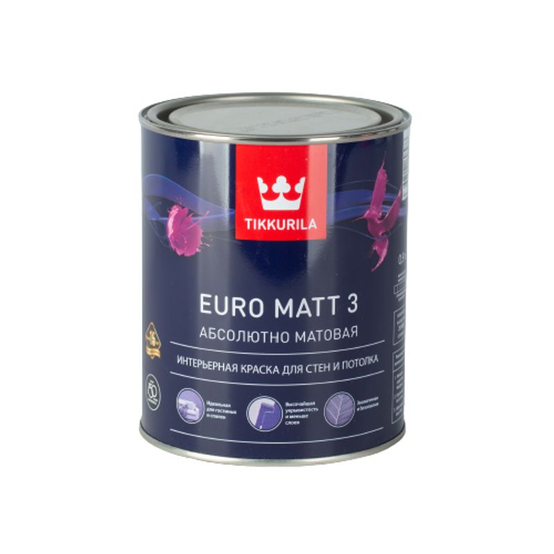 Краска для гостиных и спален Tikkurila Euro Matt 3 матовая 0,9 л