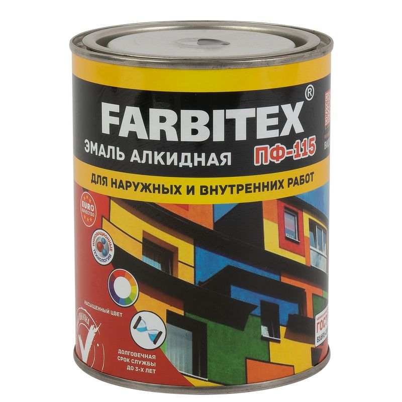 Эмаль ПФ-115 черный (0,8 кг) FARBITEX