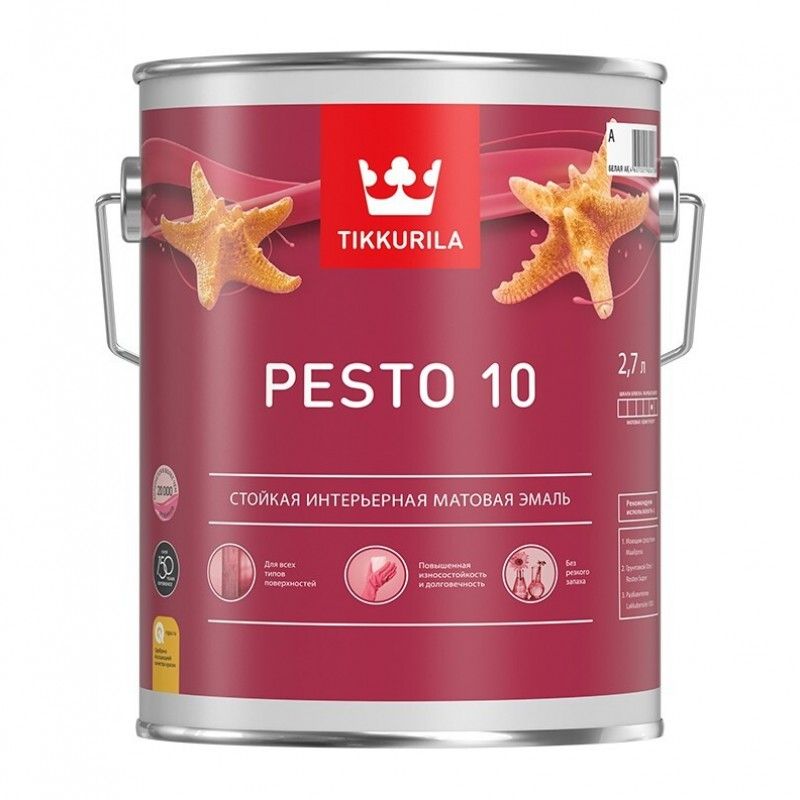 фото Эмаль стойкая алкидная универсальная матовая, база а, tikkurila pesto 10 2,7л