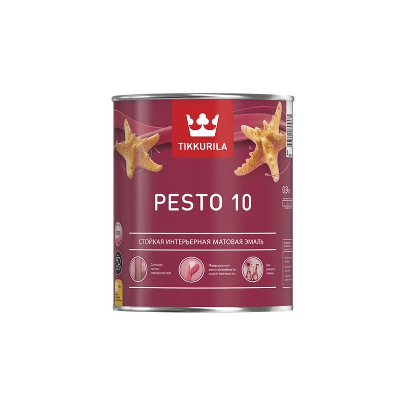 фото Эмаль стойкая алкидная универсальная матовая, база а, tikkurila pesto 10 0,9л ral 9010