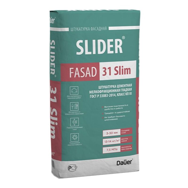 фото Штукатурка цементная мелкофракционная гладкая slider fasad 31 slim, 25 кг dauer