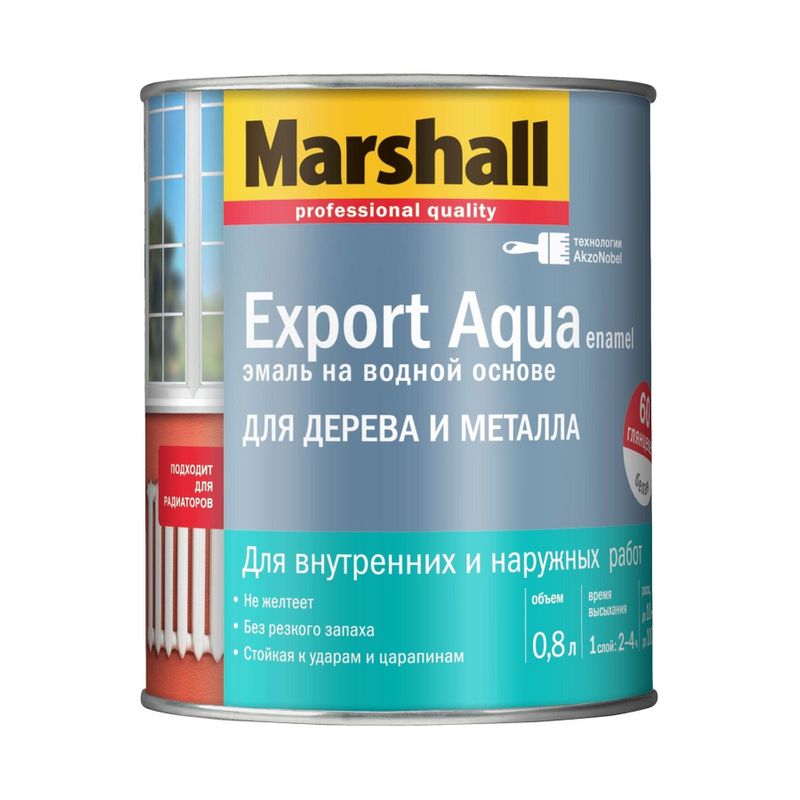 фото Эмаль marshall export aqua enamel глянцевая белая 0,8 л