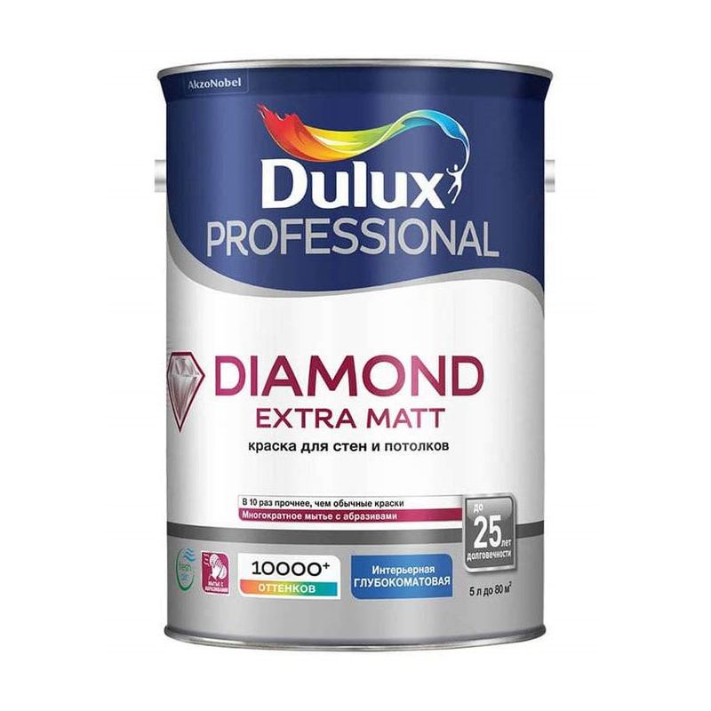 фото Краска dulux professional diamond extra matt глубокоматовая bw, 5 л