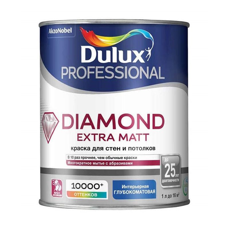 фото Краска dulux professional diamond extra matt глубокоматовая bw, 1 л