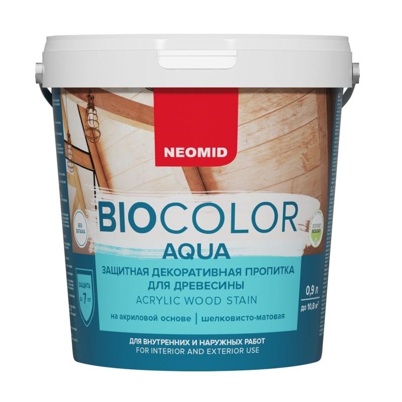 фото Защитная декоративная пропитка для древесины neomid bio color aqua, 0,9 л