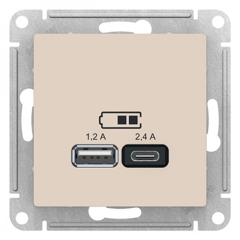 фото Механизм розетки usb a+с 5в/2.4а 2х5в/1.2а sche atn000239 atlas design schneider electric