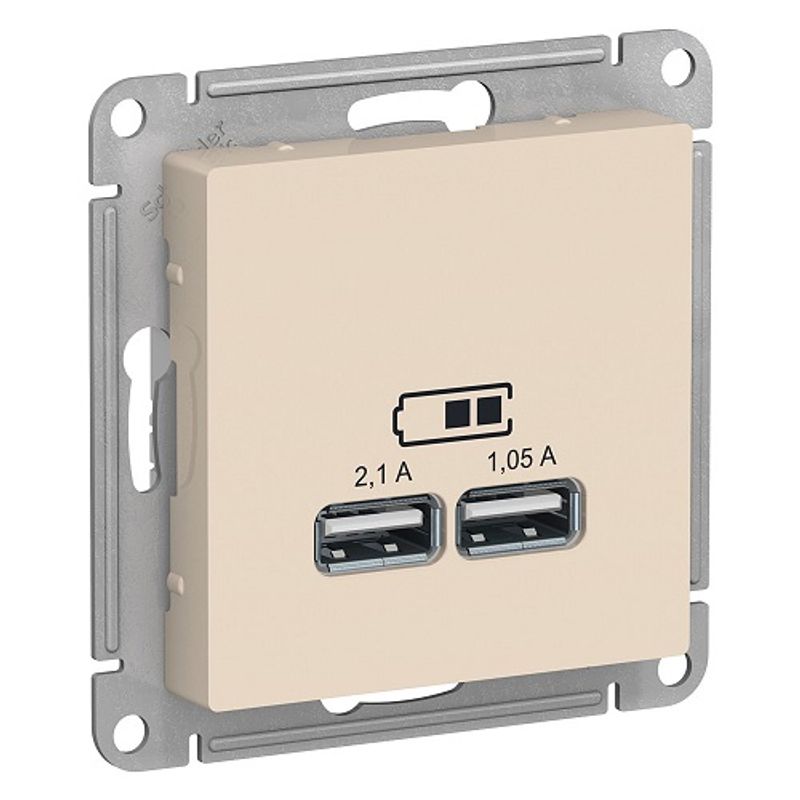 фото Механизм розетки usb 5в 1порт х 2.1а 2 порта х 1.05а sche atn000233 atlas design