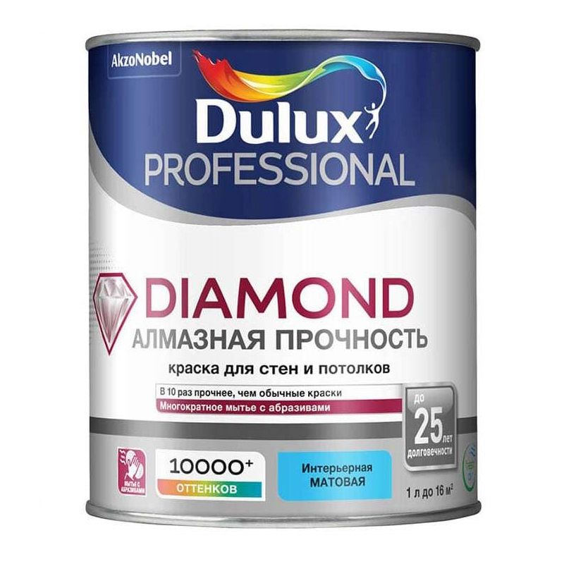 фото Краска dulux professional diamond matt матовая bw, 1 л