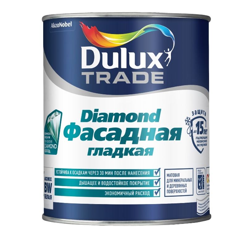 фото Краска фасадная гладкая dulux professional diamond матовая bc, 0,9 л