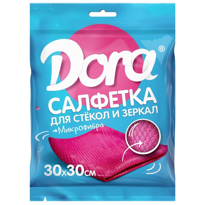 фото Салфетка для стекол и зеркал из микрофибры, 30х30 см dora