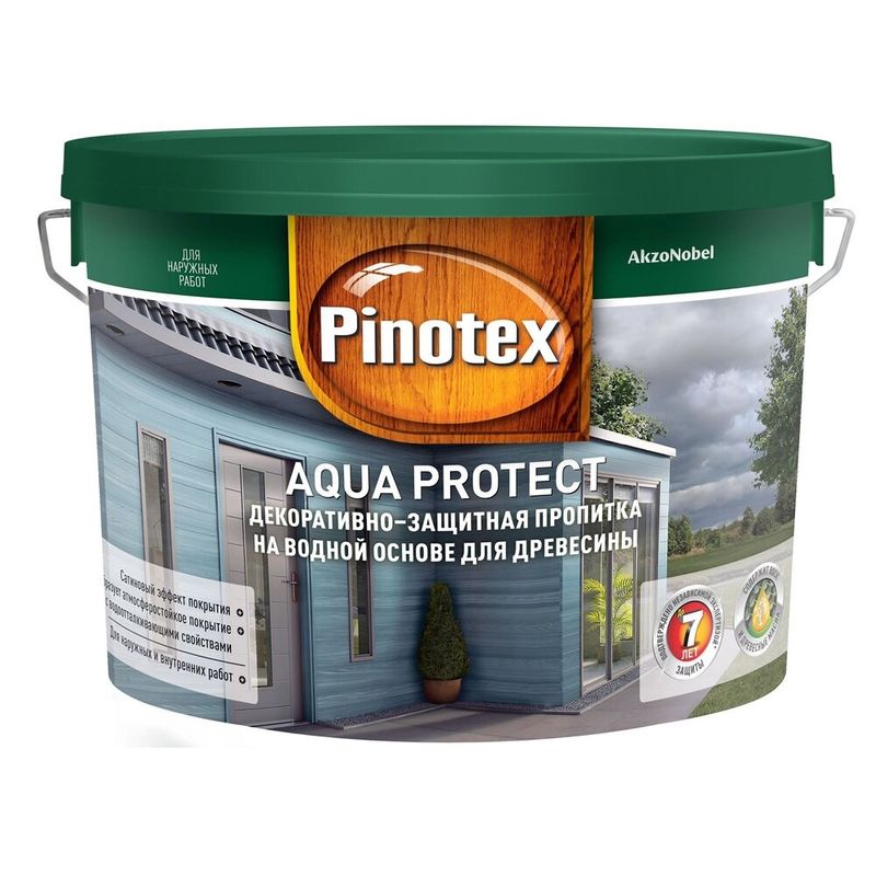 фото Пропитка декоративная на водной основе pinotex aqua protect под колеровку 9 л